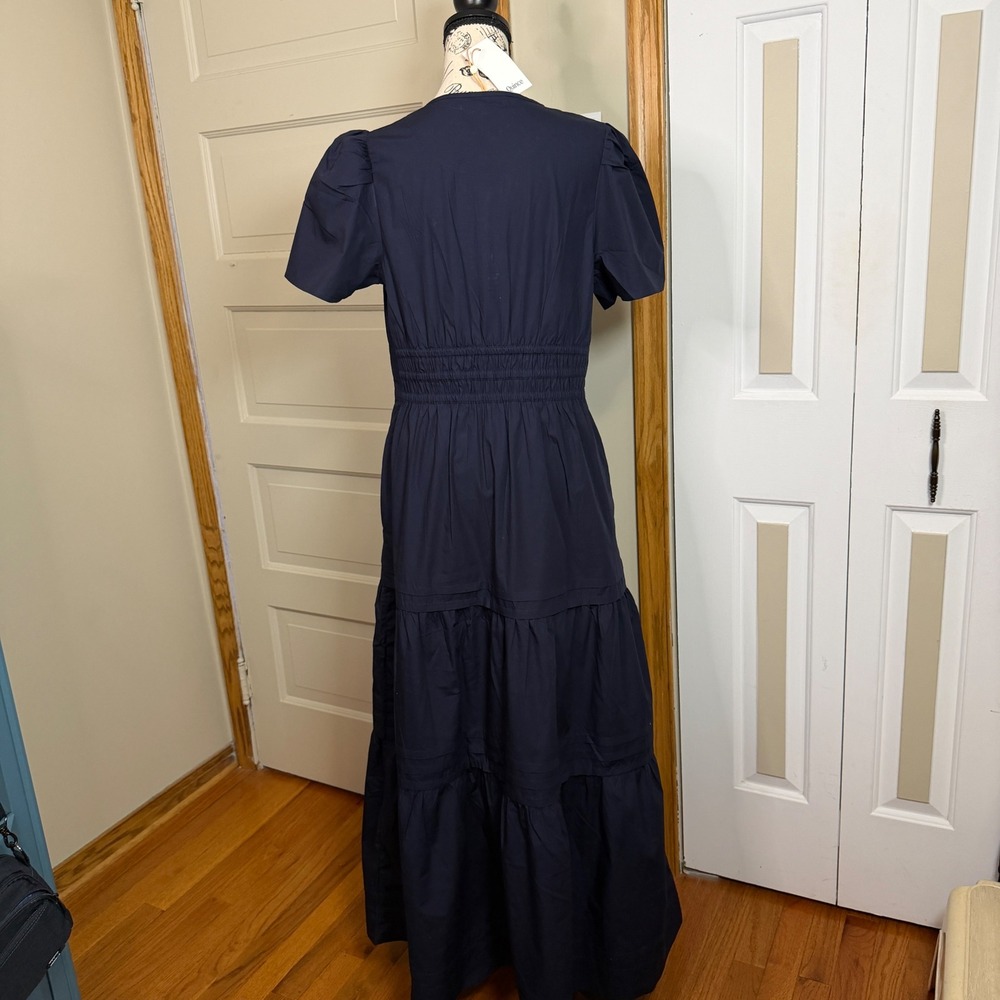 Quince Tiered Maxi Dress Womens Size Medium Organic Cotton Poplin Puff Sleeve - Picture 3 of 11